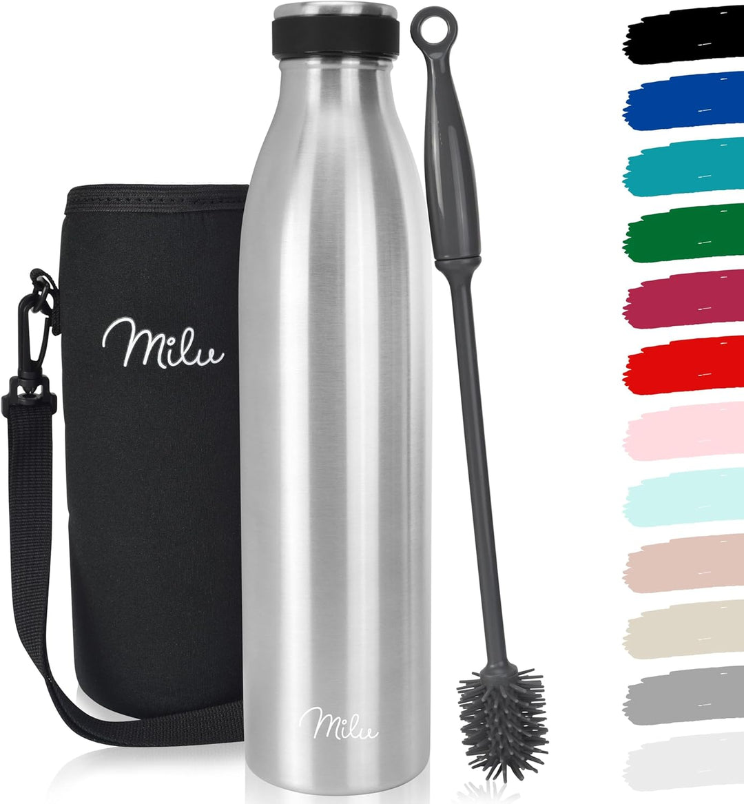 Milu Edelstahl Trinkflasche 500ml 750ml 1L 1,5L Thermosflasche, Isolierte Wasserflasche, Auslaufsich