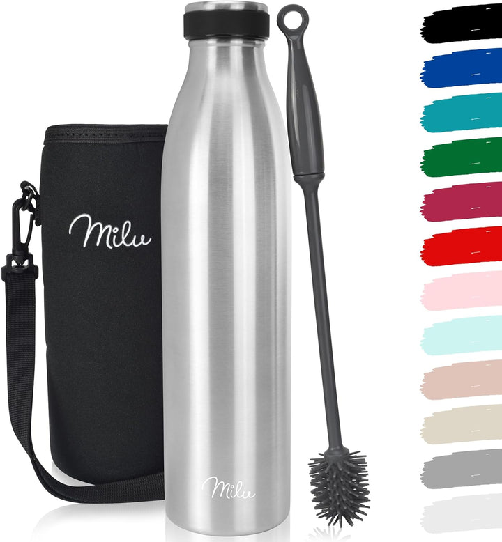 Milu Edelstahl Trinkflasche 500ml 750ml 1L 1,5L Thermosflasche, Isolierte Wasserflasche, Auslaufsich