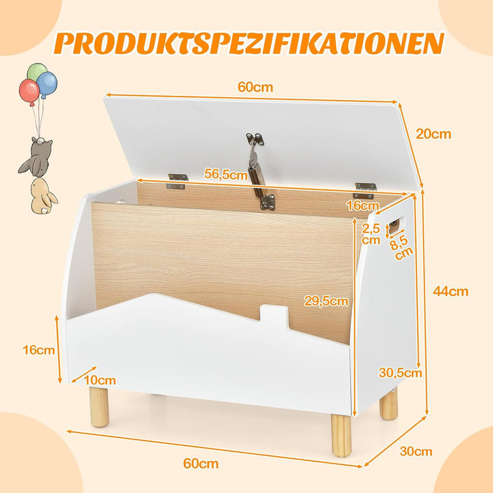 COSTWAY Spielzeugkiste Holz mit Regal, Spielzeugtruhe mit Deckel, Aufbewahrungstruhe Spielzeugbox fü