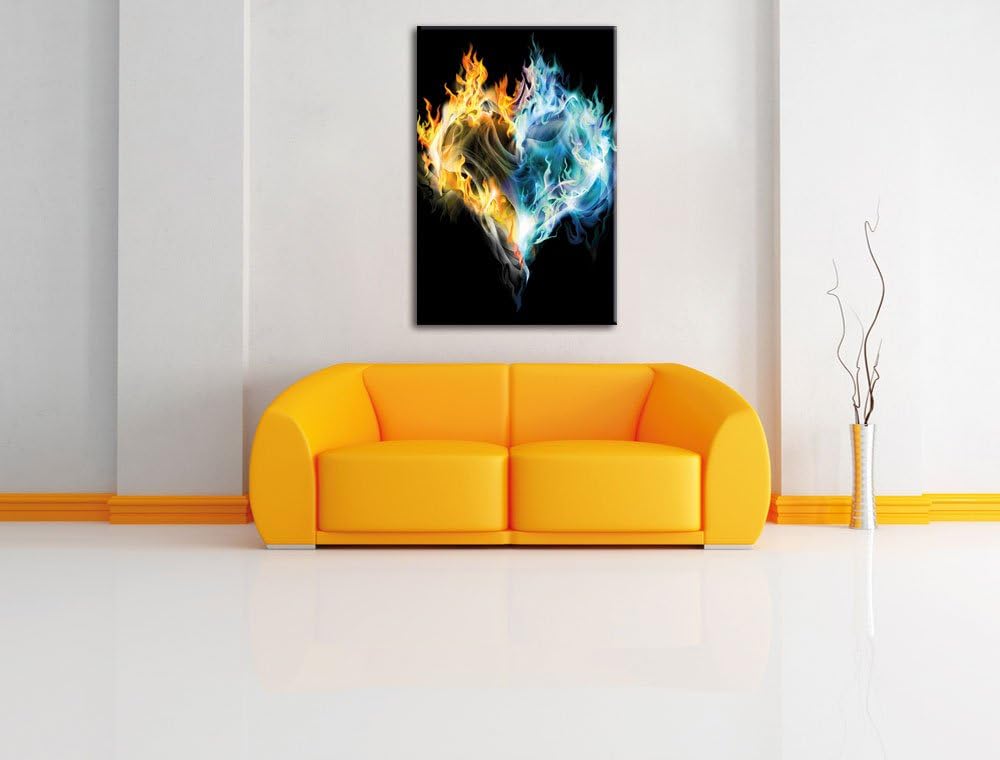 Pixxprint Dark Herz aus Feuer und Wasser als Leinwandbild/Grösse: 100x70 / Wandbild/Kunstdruck/ferti