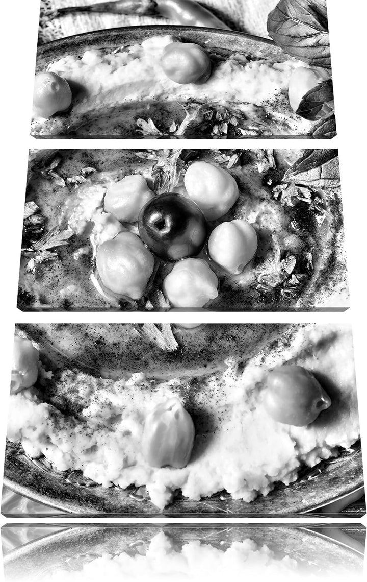 Pixxprint Monocrome, Leckerer Humus 3-Teiler Leinwandbild 120x80 Bild auf Leinwand