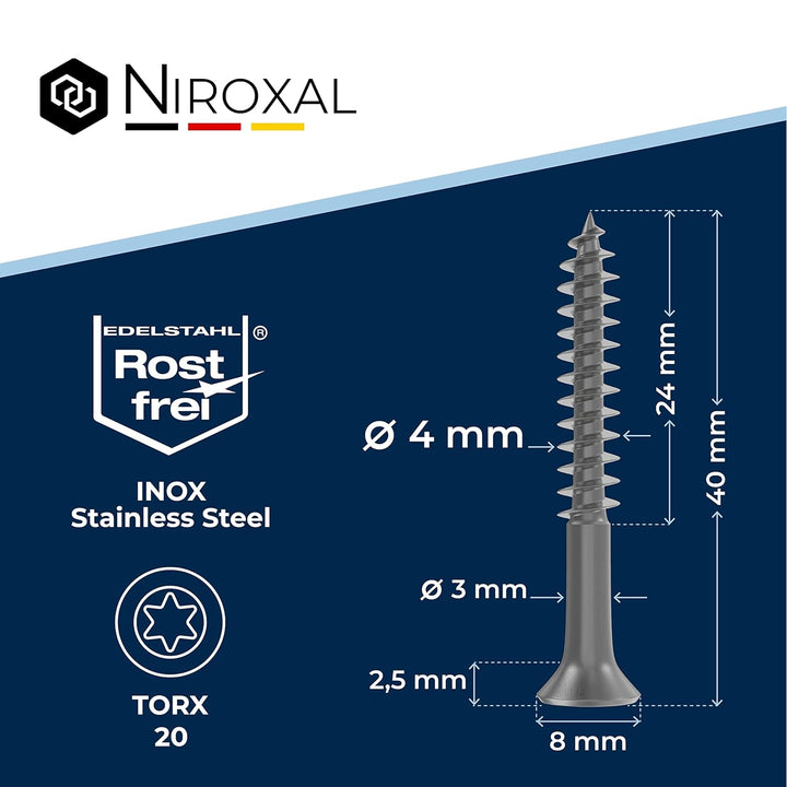 Schrauben Torx Edelstahlschrauben 4x40 Edelstahl V2A rostfrei Spanplattenschrauben für Holz Teilgewi