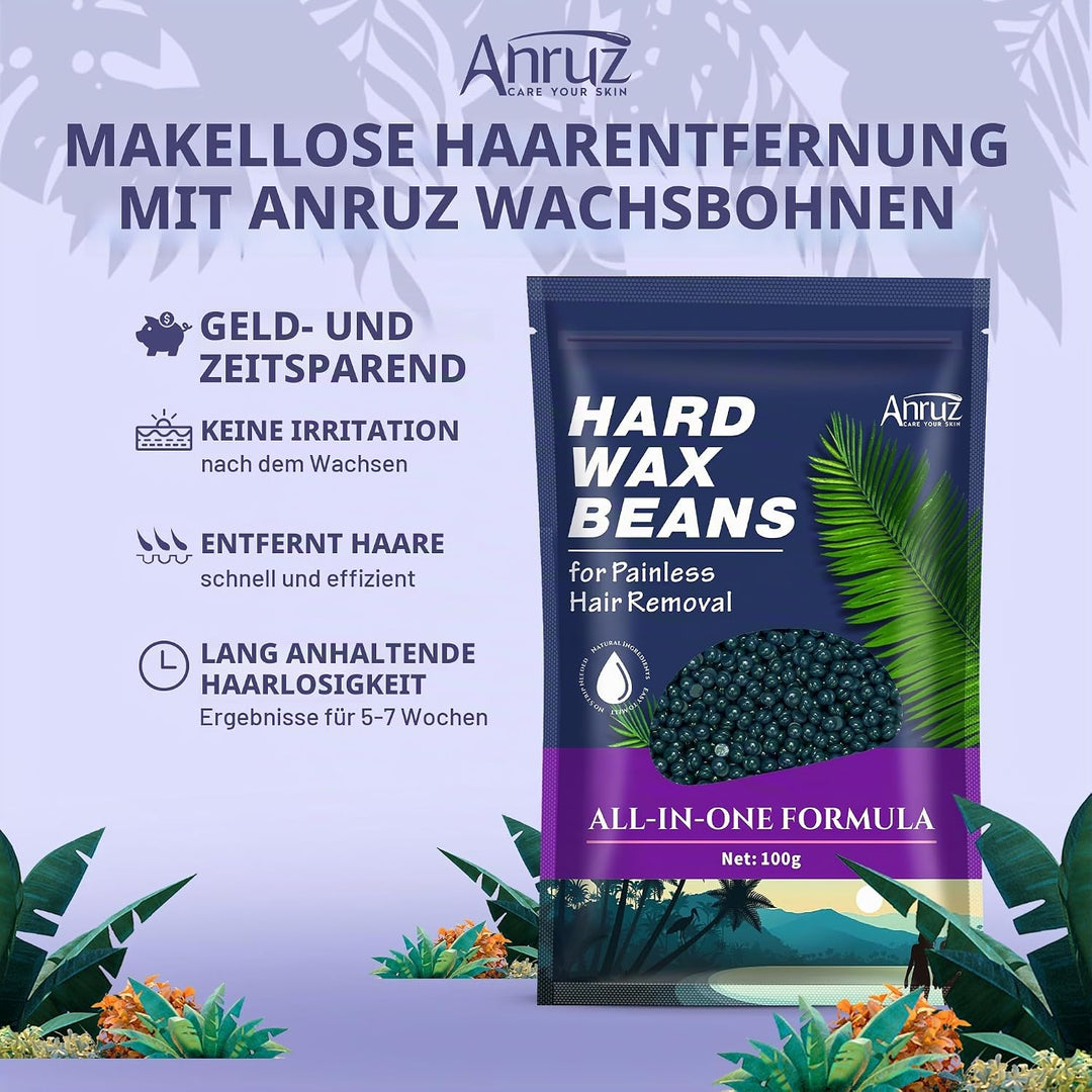 ANRUZ Waxing Set- A1-Black Wachswärmer Wachs Haarentfernung mit 400g Wachsperlen,Silikonschale und 2