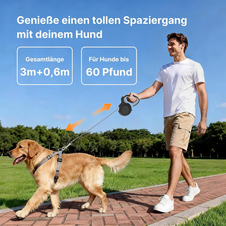 3M Einziehbare Hundeleine für kleine & mittelgrosse Hunde | Automatische Bremse, Verriegelung, ergon