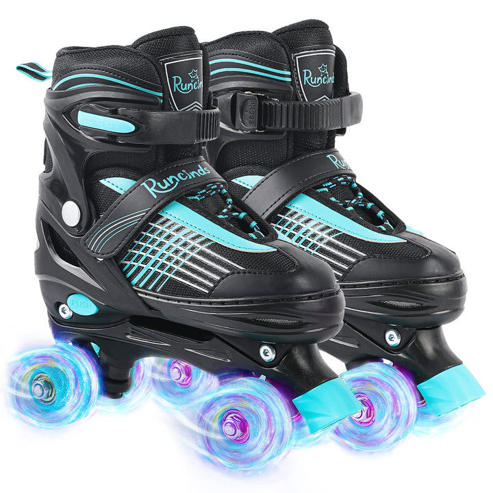 Runcinds Kinder Rollschuhe für Jungen, Kleinkinder, Mädchen 4 Grössen Verstellbare, mit leuchtenden