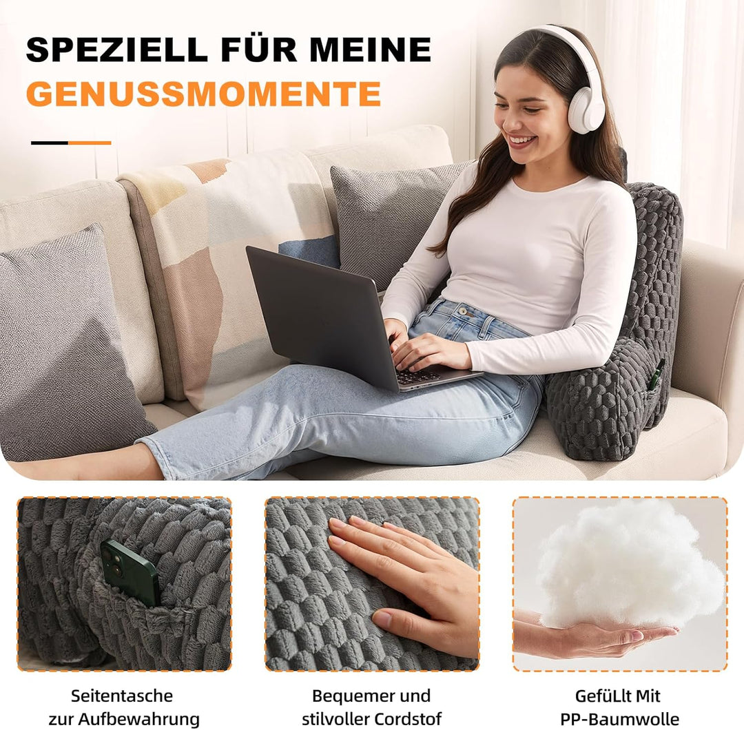 Generisch Lesekissen für Bett und Sofa, Rückenstützkissen mit abnehmbarem Waschbarem Plüsch Bezug- B