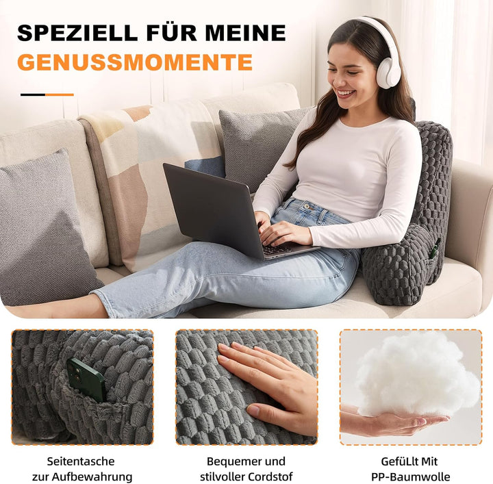 Generisch Lesekissen für Bett und Sofa, Rückenstützkissen mit abnehmbarem Waschbarem Plüsch Bezug- B