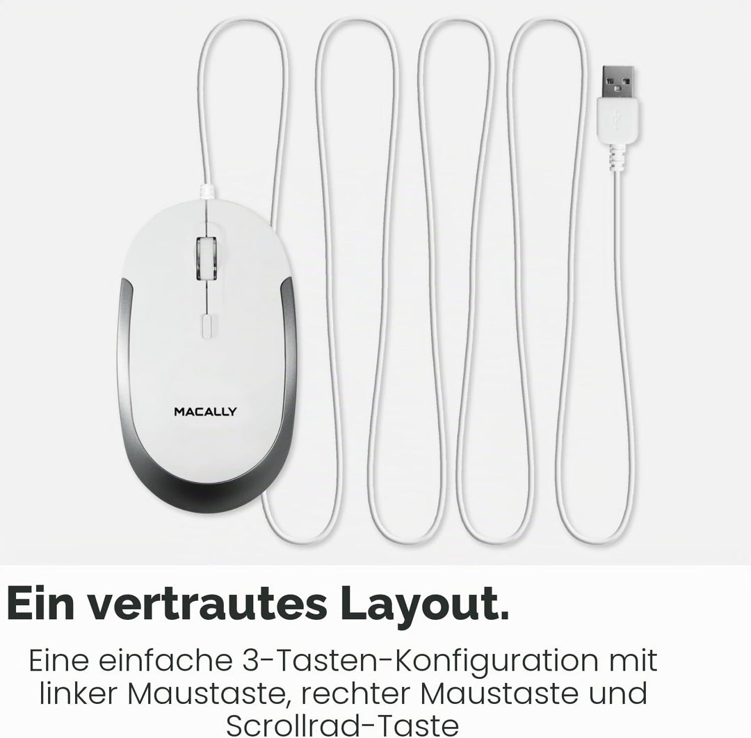 Macally Leise kabelgebundene Maus – schlanke und kompakte USB-Maus für Apple Mac oder Windows PC Lap