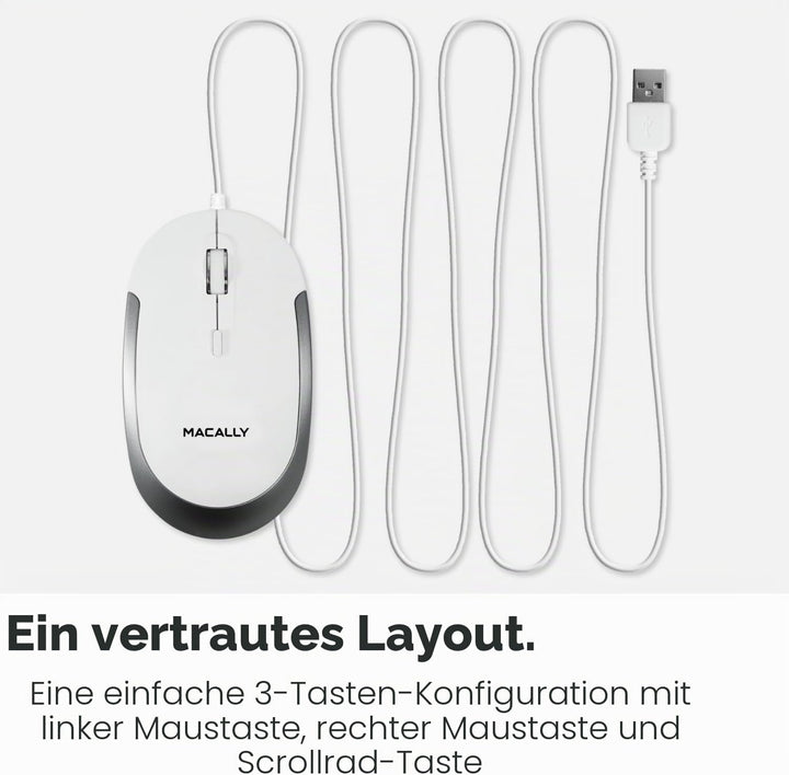 Macally Leise kabelgebundene Maus – schlanke und kompakte USB-Maus für Apple Mac oder Windows PC Lap