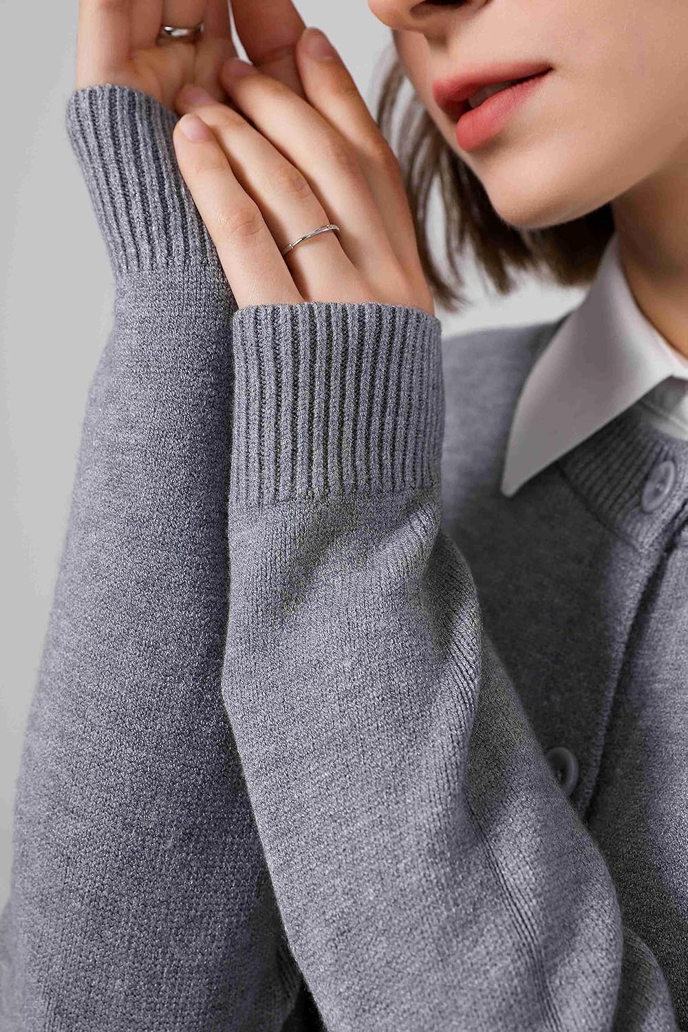 SMILING PINKER Damen Strickjacke Langarm Cardigan Warm Rundhals Strickweste Jacke mit Knopfleiste un