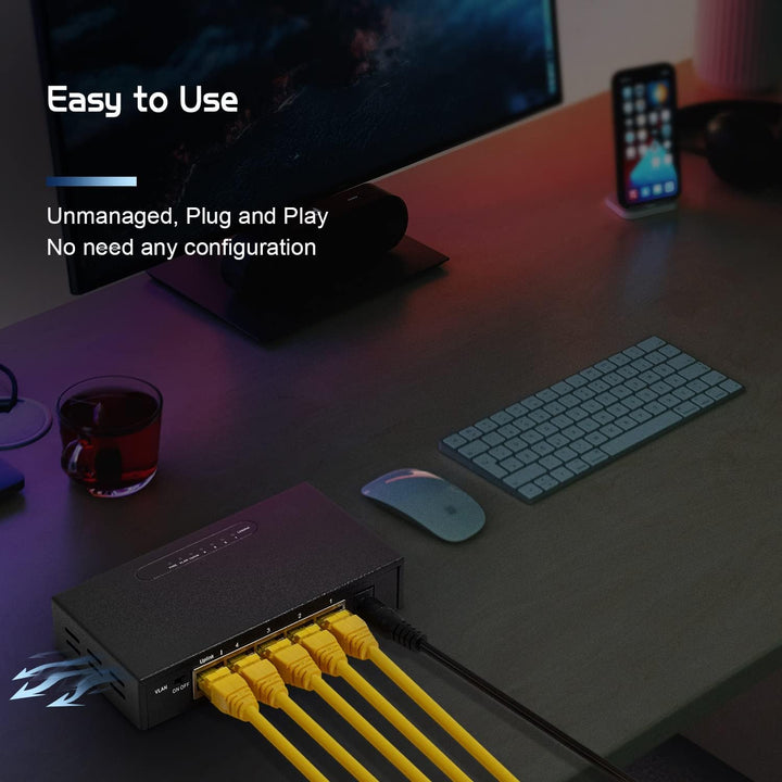 Binardat 5 Port Gigabit POE Switch, 4 POE+ Ports 1000Mbps, 1 Gigabit Uplink, IEEE802.3af/at, 65W Pow