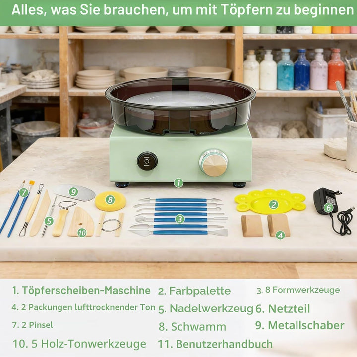 15 cm Töpferscheibe, Keramikmaschine Set mit 15cm doppelseitiger Drehscheibe, Metallrahmen, abnehmba
