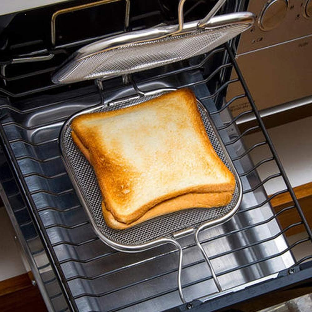 TAMUME Edelstahl-Sandwich-Grillkorb mit Klemme, Geeignetes Grill-Backteil für Backofen und Toaster m