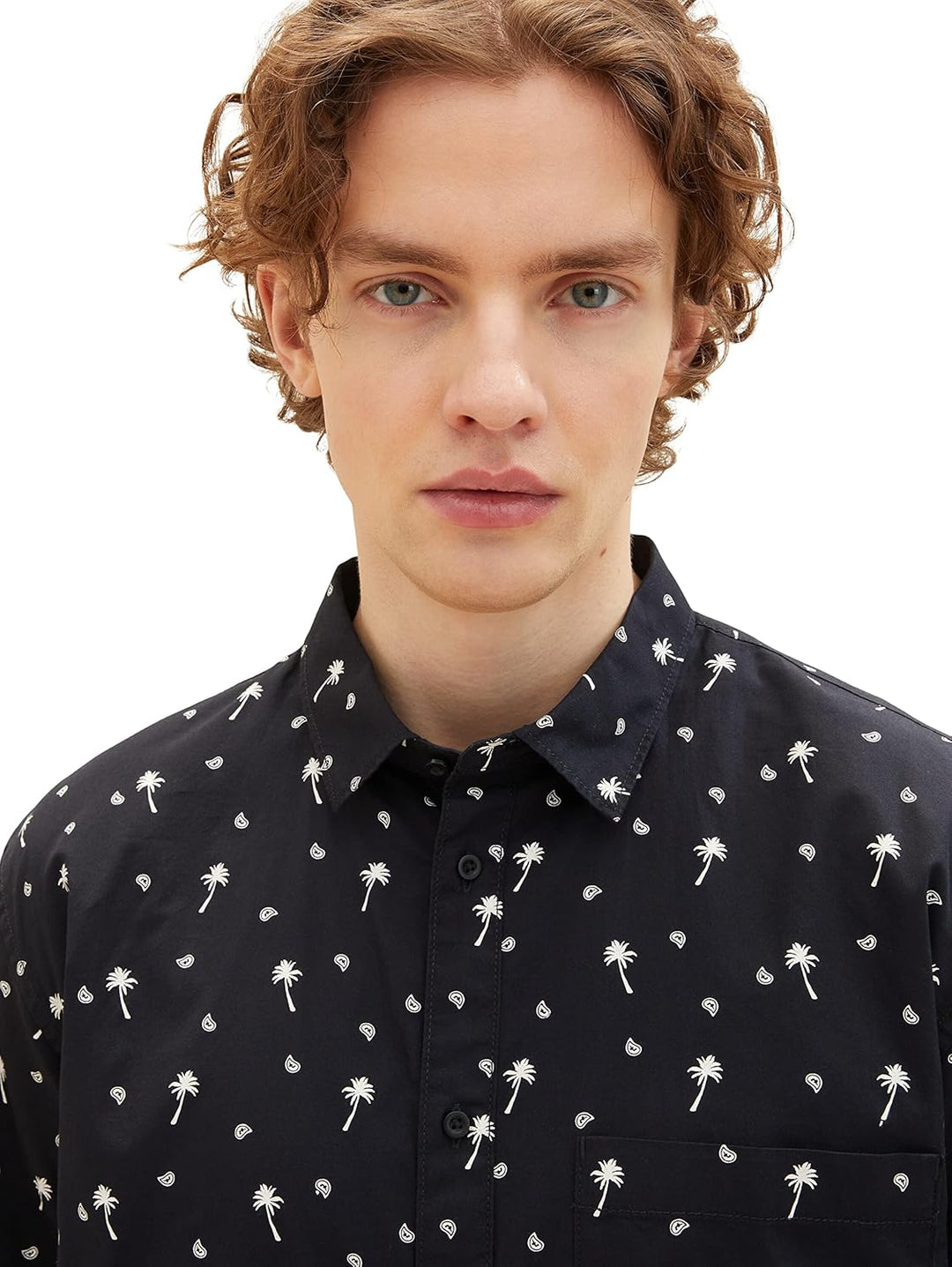 TOM TAILOR Denim Herren Relaxed Fit Hemd mit Muster XL 31914 - Black White Mini Palm Paisley, XL 319