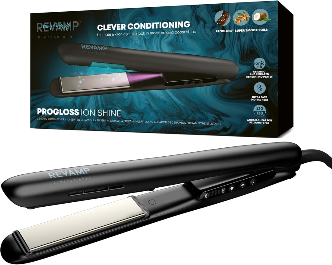 Revamp Progloss Ion Shine Keramik-Glätteisen mit Ionen-Technologie für jederzeit frizzfreie Ergebnis