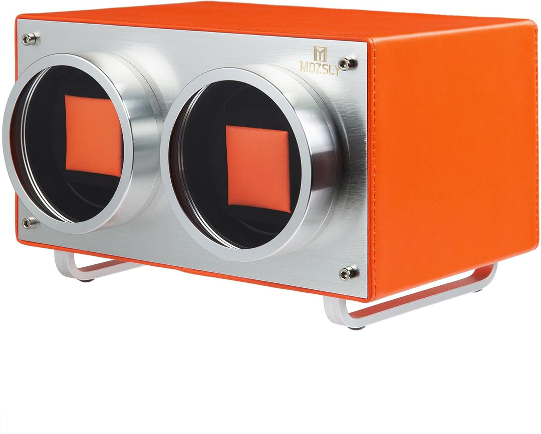 MOZSLY Doppel Uhrenbeweger für Automatikuhren mit leisem Motor Grau Hanf Baumwoll Gewebe Orange, Ora
