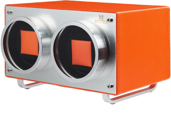 MOZSLY Doppel Uhrenbeweger für Automatikuhren mit leisem Motor Grau Hanf Baumwoll Gewebe Orange, Ora