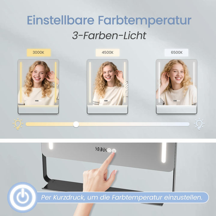 AQUABATOS LED Spiegel mit Uhr 60x80 cm Badspiegel mit Beleuchtung und Uhrzeit Aluminiumrahmen Ablage