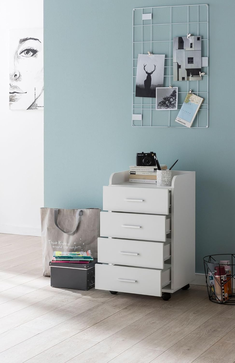 FineBuy Rollcontainer 40 x 70,5 x 33 cm, Schreibtisch-Container Rollschrank 4 Schubladen, Moderner S