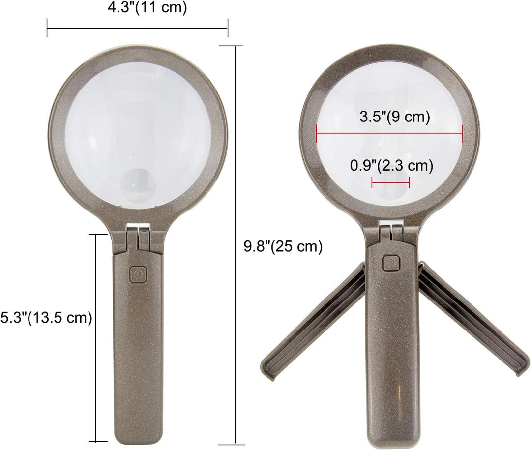 BIGLIGHT Eine Lupe mit LED und Halterung, 3x5x Handlupe 180° Faltlupe, Speziell für Altere Leser Ent