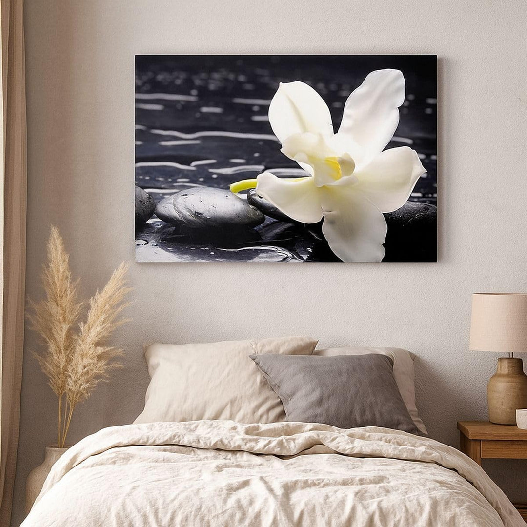 Bilder auf Leinwand Spa Orchidee Steine Wasser Leinwandbild 70x50cm Wandbilder Dekoration Wohnzimmer
