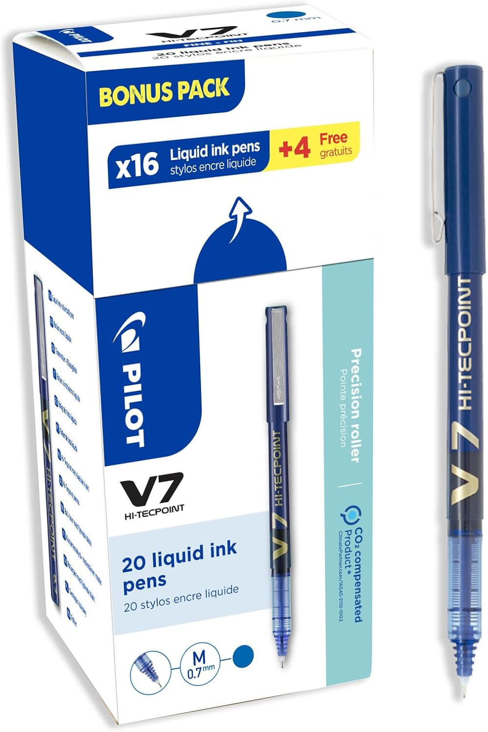Pilot V7 0,7 mm Tinte Tintenroller, Blau (20 Stück), blau