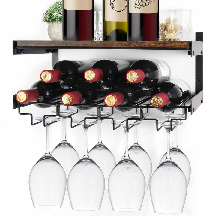 B4Life Wandmontierte Weinregale，Weinglashalter Wandmontage mit Stemware Aufhänger Moderne Weindispla