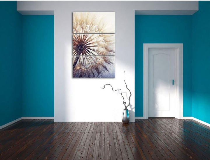 Pixxprint Schöne Pusteblume Bunstift Effekt 3-Teiler Leinwandbild 120x80 Bild auf Leinwand