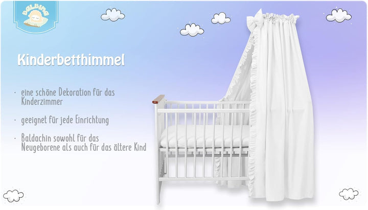 balbina Baldachin 100% Baumwolle, Deko-Set für Kinderbett, Betthimmel mit Rüsche & Schleife, Moskito