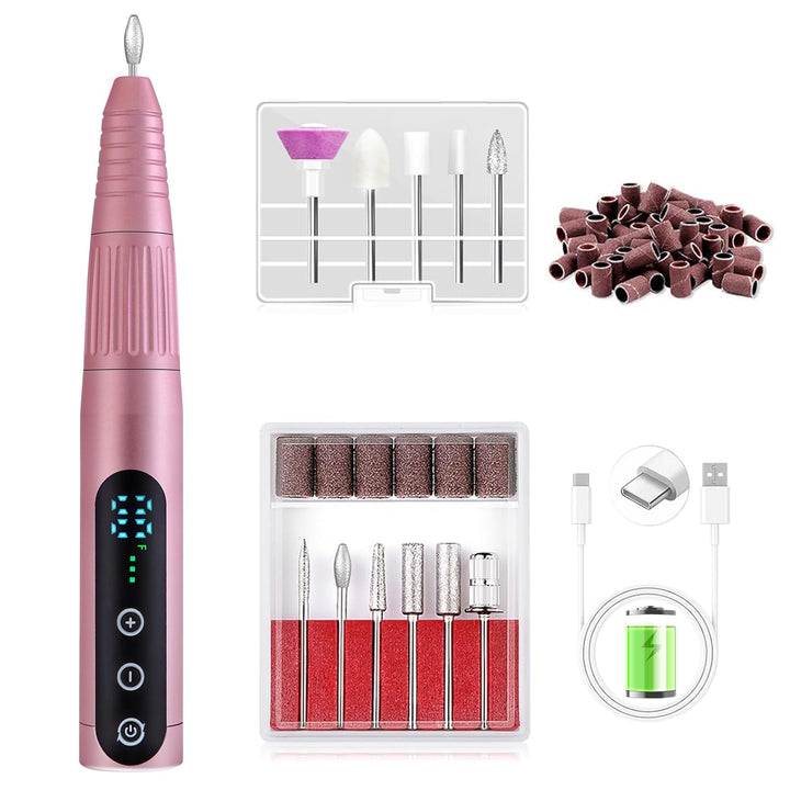 Nagelfräser Kabellos 11 in 1 Kit, 35000RPM Cordless Nail Drill Machine, Professionelle Acryl Gel Ele