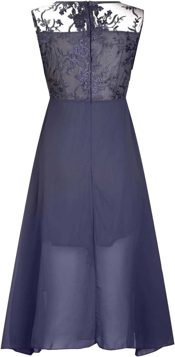 Sommerkleid Damen, Abendkleid Damen Lang Ärmellos Rundhals Chiffon Cocktailkleid Elegant Hochzeit Mi