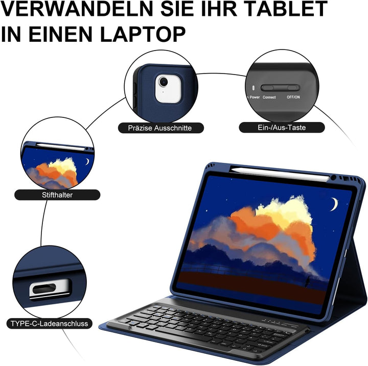 Hülle mit Tastatur für iPad Pro 12.9 Zoll 6ª 2022 /5ª 2021/4ª 2020/3ª Gen 2018, QWERTZ Deutsches Mag