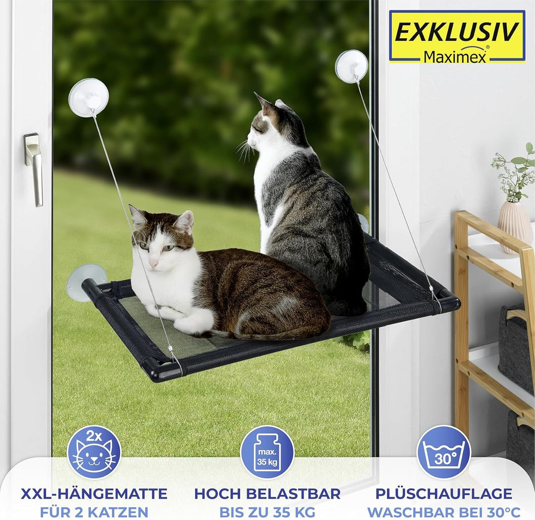 Maximex XXL-Hängematte, Fenster Liegematte für 2 Katzen, belastbar bis 35kg, zuverlässige grosse Sau