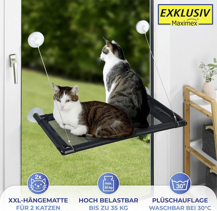 Maximex XXL-Hängematte, Fenster Liegematte für 2 Katzen, belastbar bis 35kg, zuverlässige grosse Sau