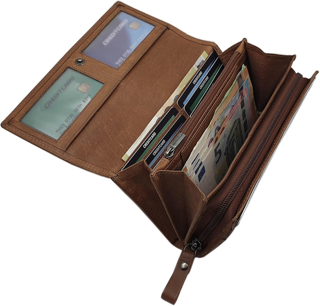 Grosse Rindleder Damen Geldbörse / Geldbeutel / Portemonnaie / Geldtasche mit Schmetterling-Motiv od