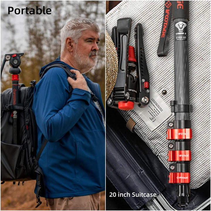 IFOOTAGE Cobra 3 C180F Kamera-Einbeinstativ aus Kohlefaser,3-in-1 Teleskop-Professionelles Fotografi