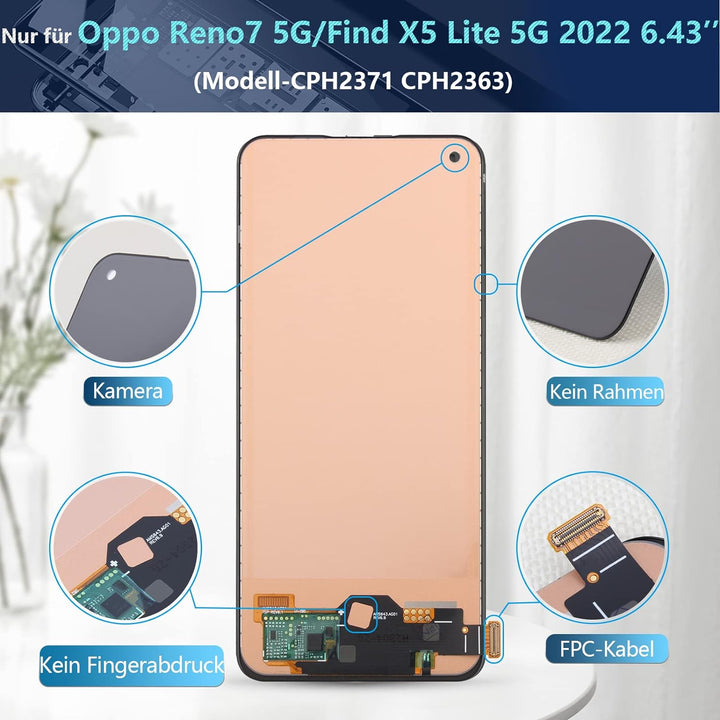 RongZy Ersatz Display Kompatibel für Oppo Reno7 4G/5G CPH2371 CPH2363/Find X5 Lite 5G 2022 incell To