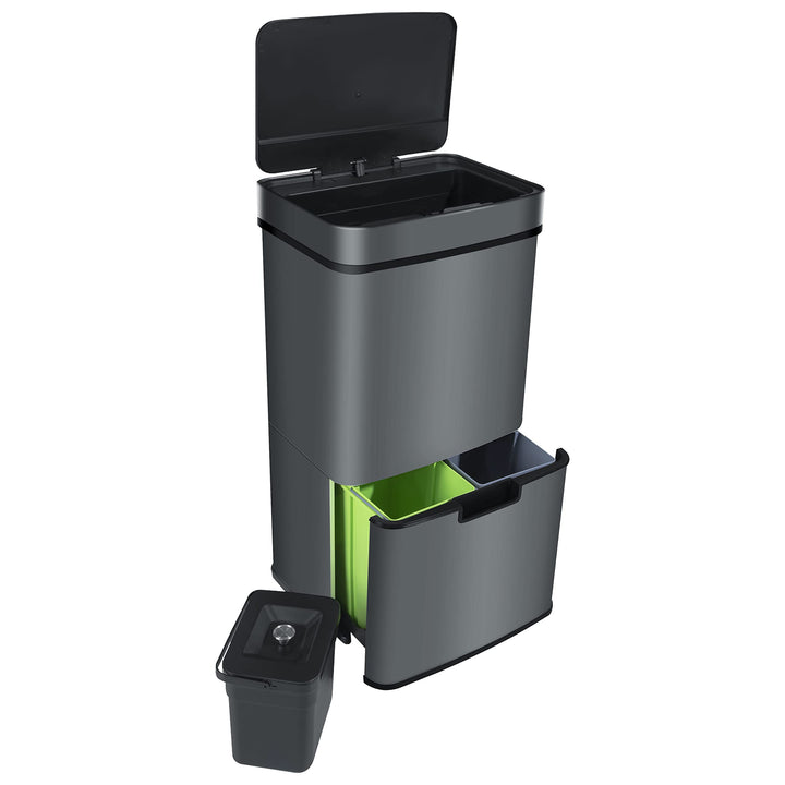 Ribelli Edelstahl - Mülltrennsysteme mit 3+1 Fächer - Mülleimer mit Sensor - 72 Liter (2x12 + 1x48 L