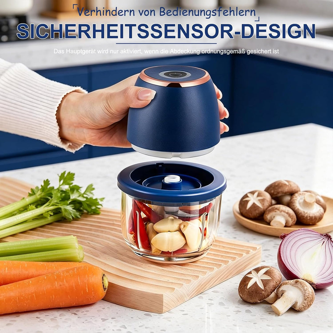 Zerkleinerer Küche Elektrisch 350 ml Glasbehälter, Zwiebel Zerkleinerer Elektrisch mit 6 Edelstahlkl