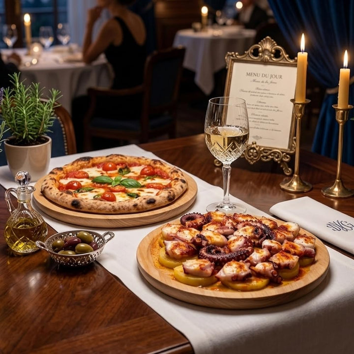 Ruibal - Holzteller Rund - Holzplatte - Fleischteller - Pizzateller - Schneidebrett - Kiefer - Set v