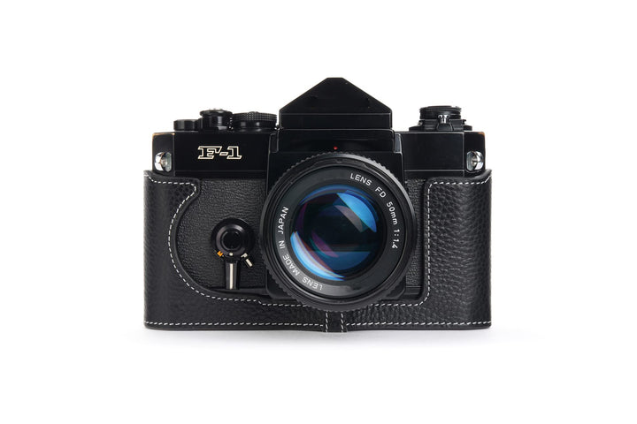 Handarbeit aus echtem echtem Leder halb Kamera Tasche Abdeckung für Canon F-1 (ohne Griff) schwarz F