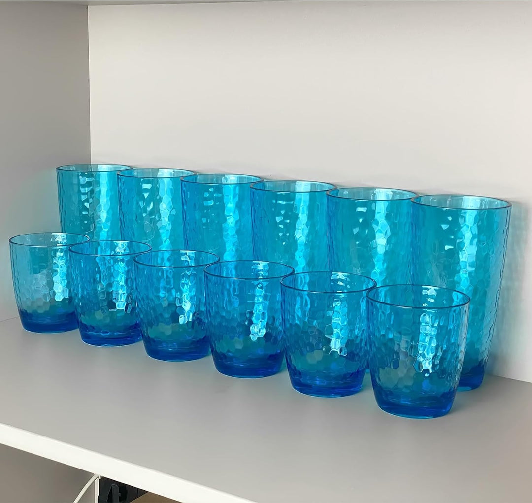Grosse Acrylgläser, 740 ml, Kunststoffbecher, Set mit 6 transparenten Farben, gehämmerter Stil, BPA-