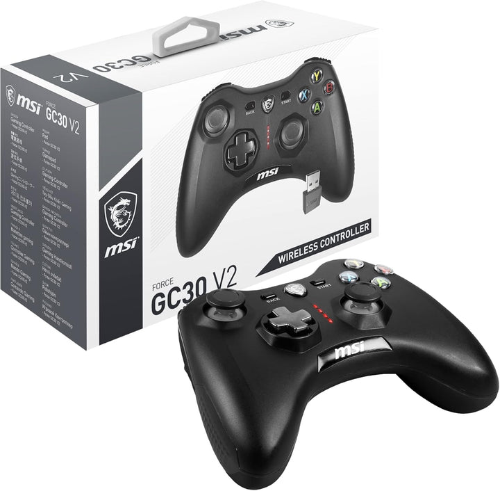 MSI FORCE GC30 V2 Kabelloser PC-Gamepad Controller - 2,4 GHz, 600mAh Li-Ionen-Akku, austauschbare D-