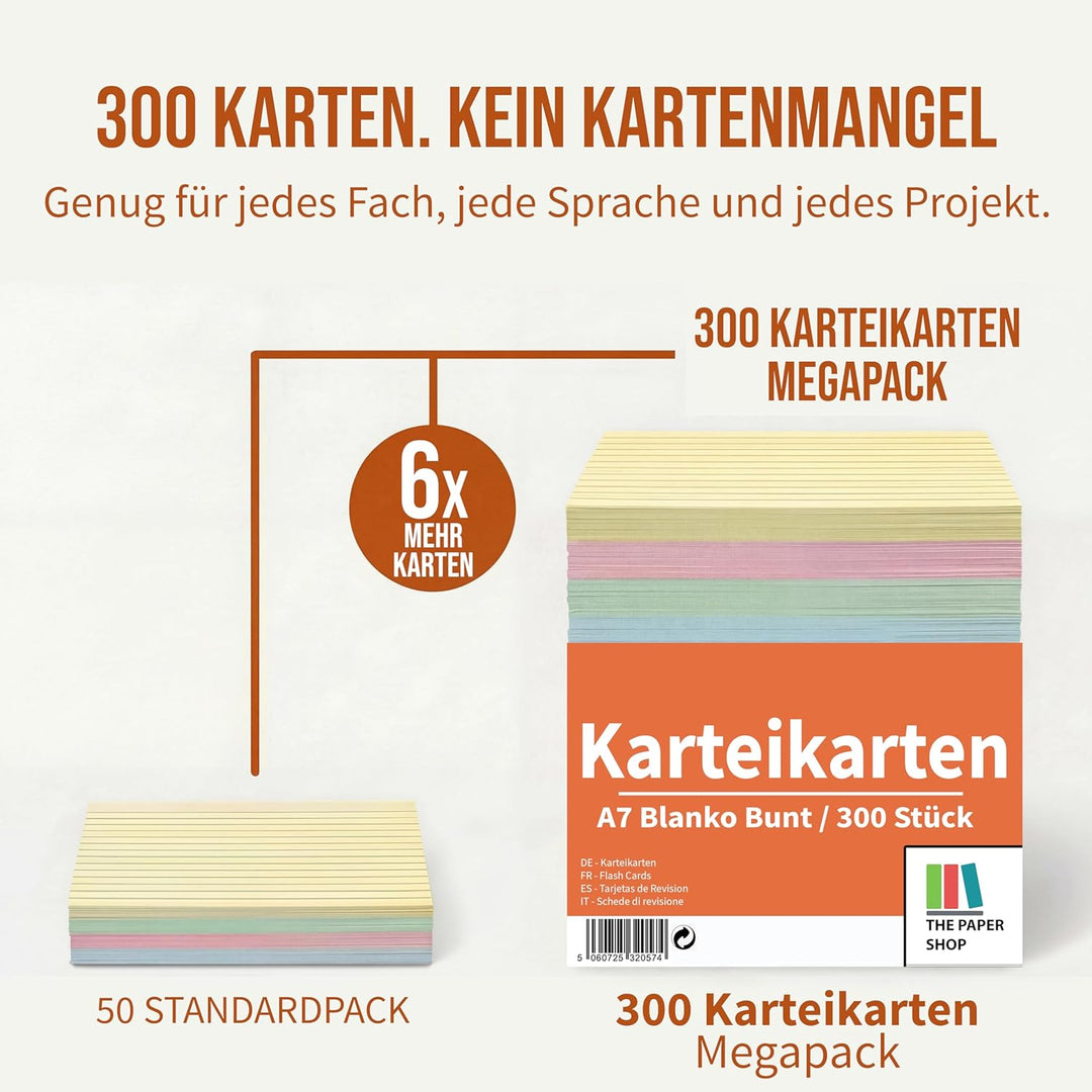 Revisionskarten, 127 x 76 mm, blanko, Karteikarten, Karteikarten, liniert, 127 x 76 mm, 300 Stück, 3