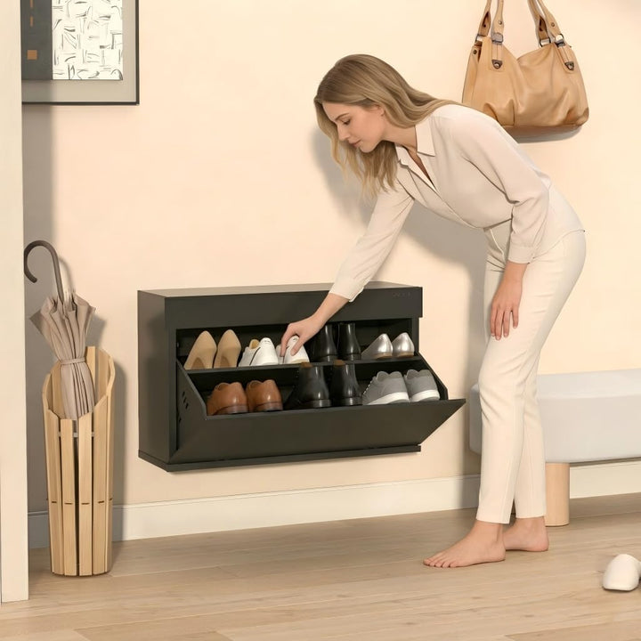 VEEHAUS Schuhkipper aus Metall mit 1 Klappe, Wandmontage Schuhschrank für Grosse Grössen (35-47), Pl