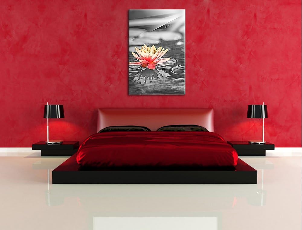 Romantische weisse Seerose, Bild auf Leinwand, XXL riesige Bilder fertig gerahmt mit Keilrahmen, Kun