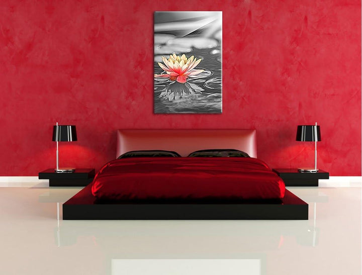 Romantische weisse Seerose, Bild auf Leinwand, XXL riesige Bilder fertig gerahmt mit Keilrahmen, Kun