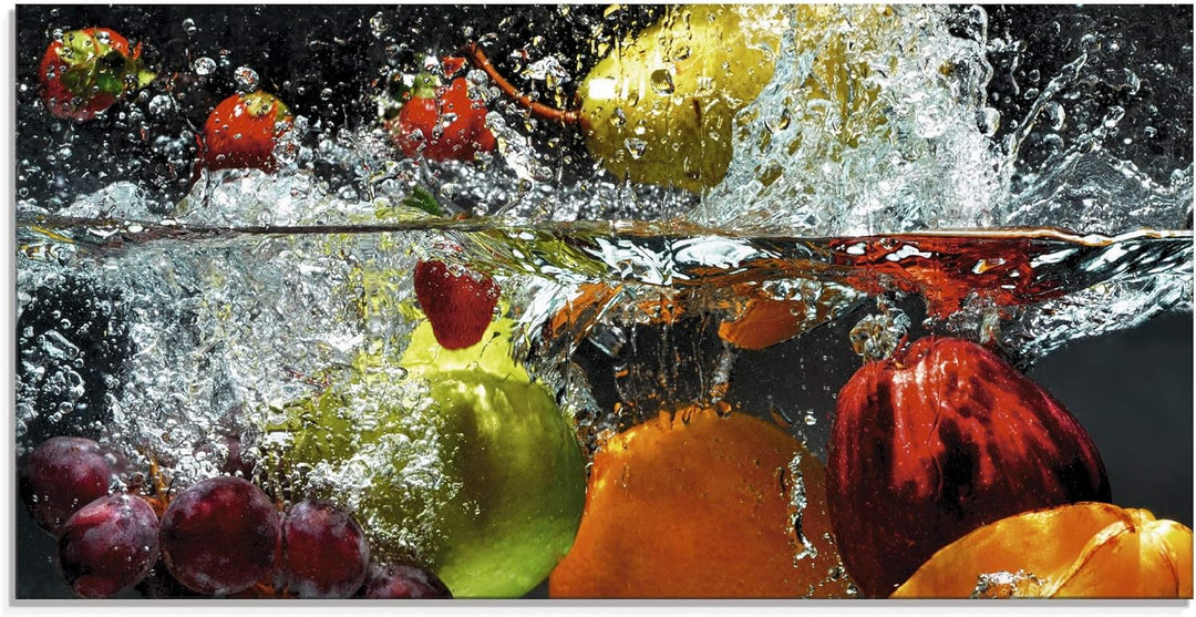 ARTland Glasbilder Wandbild Glas Bild einteilig 60x30 cm Querformat Früchte im Wasser Obst Frucht Co