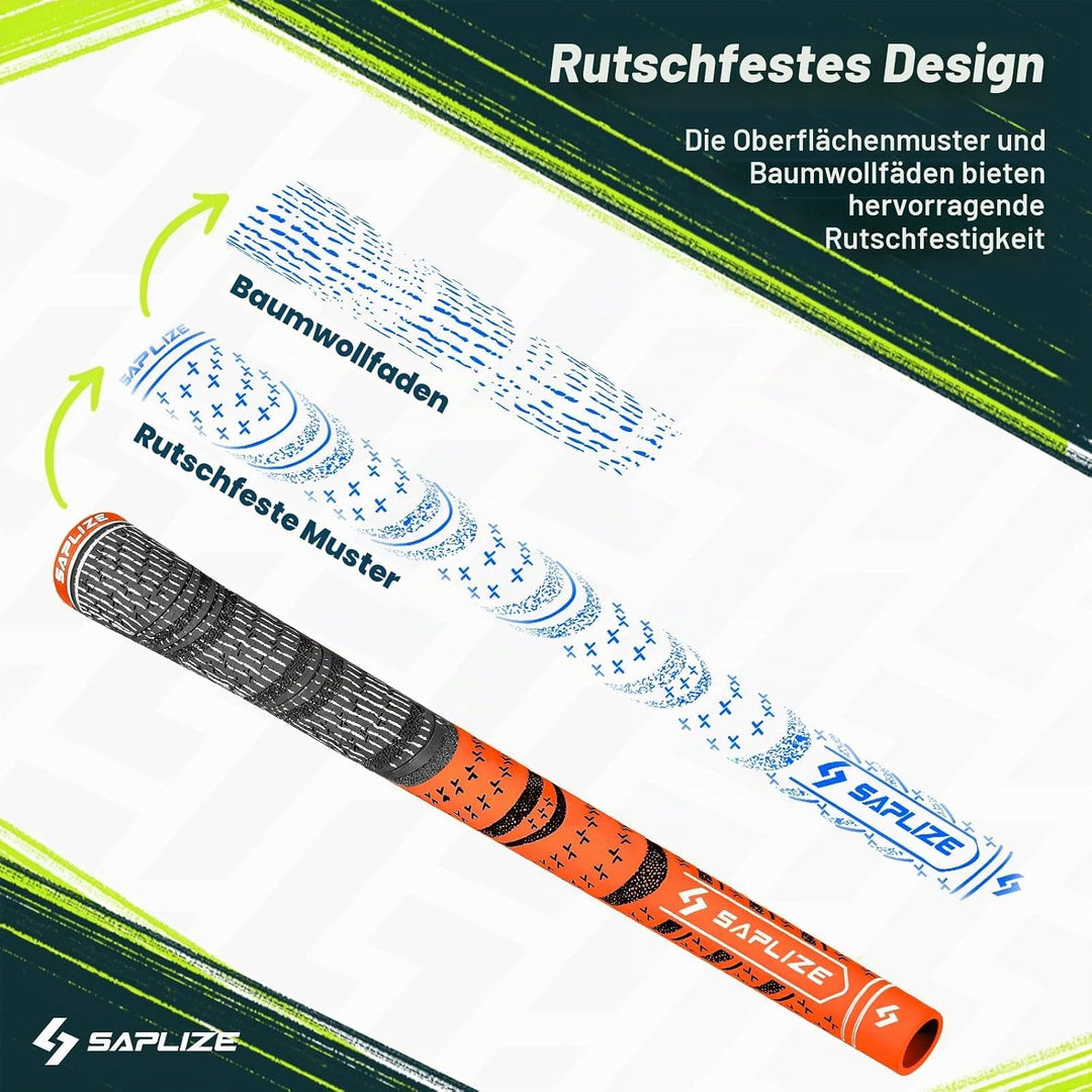 SAPLIZE Golfgriffe 13-teilig mit komplettem Umrüstsatz Fluorescent Orange, With Solvent, Tape, Hook
