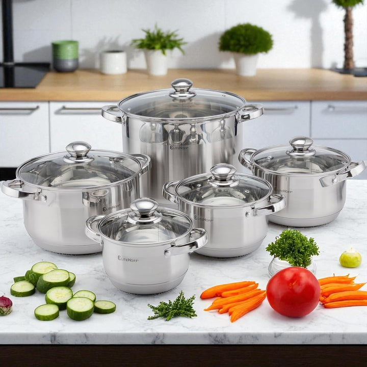 EliteHoff 10-teilig Induktion Kochtopf-Set, 7-lagig Edelstahl Kochtopf, 5er Set Töpfe mit Deckeln, f